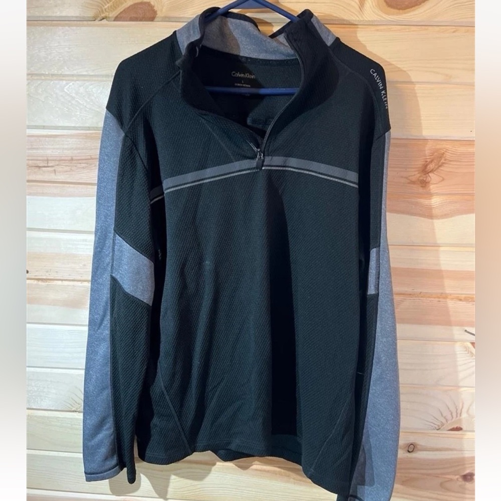 Calvin Klein Men's Thermal Long Sleeve Shirt Black Gray L 1/4 Zip